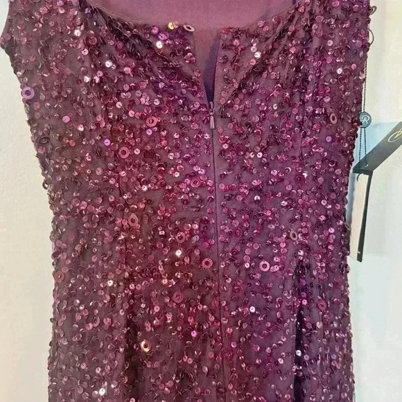 Adrianna Papell Sparkly Sequin Gown Slit Midnight Plum BRAND NEW TAGS - Picture 6 of 15